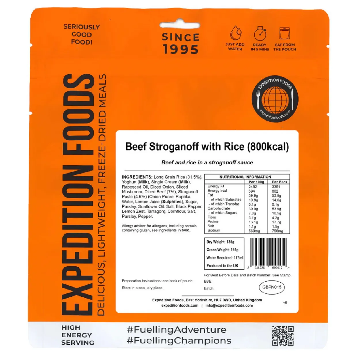 Beef Stroganoff with Rice (High Energy Serving)